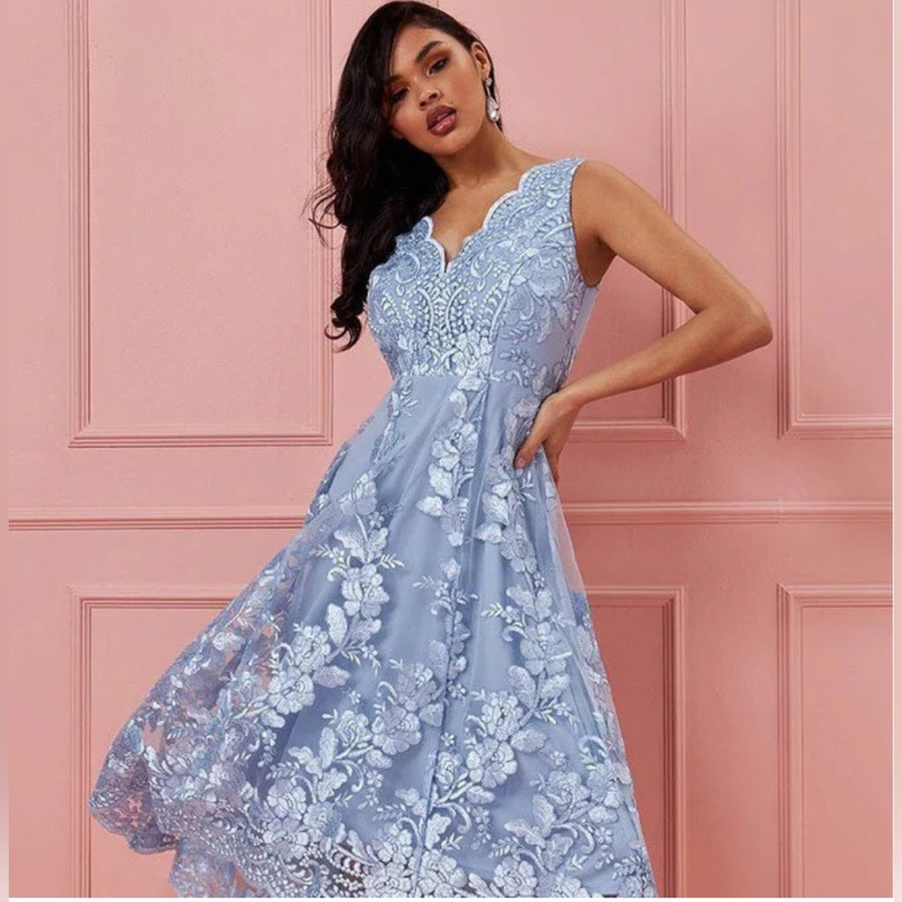 QUIZ brand, size 10, almost new (worn once), light blue, high low formal dress